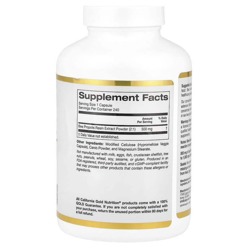 California Gold Nutrition, Bee Propolis 2X, Concentrated Extract, 500 mg, 240 Veggie Capsules