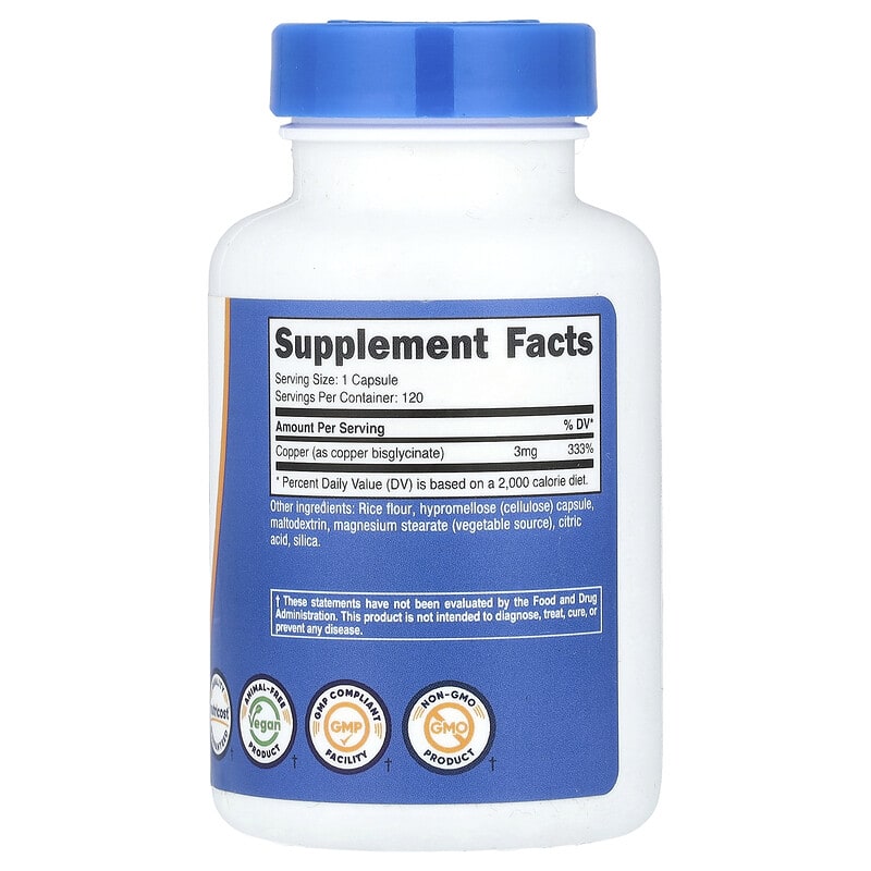 Nutricost, Copper Glycinate, 3 mg, 120 Capsules