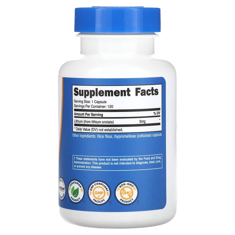 Nutricost, Lithium Orotate, 5 mg, 120 Capsules