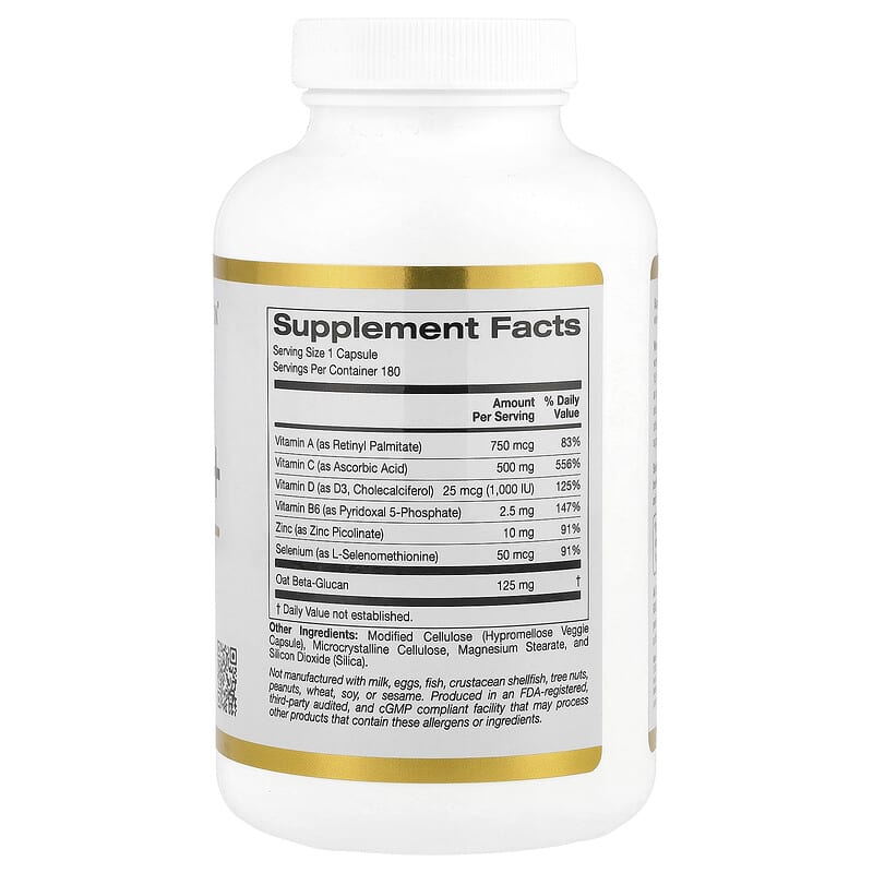 California Gold Nutrition, Immune Complex + with Vitamins A, C, D, plus Zinc and Selenium, 180 Veggie Capsules