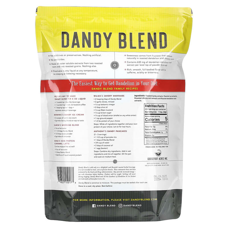 Dandy Blend, Instant Herbal Beverage with Dandelion, Caffeine Free, 2 lbs (908 g)