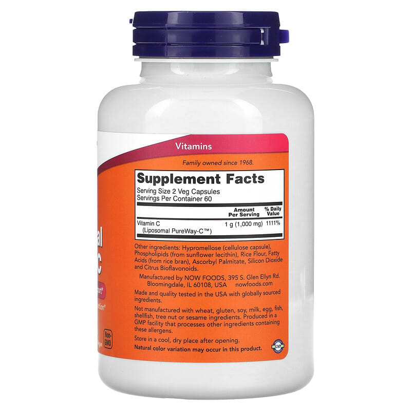 NOW Foods, Liposomal Vitamin C, 1,000 mg, 120 Veg Capsules (500 mg per Capsule)