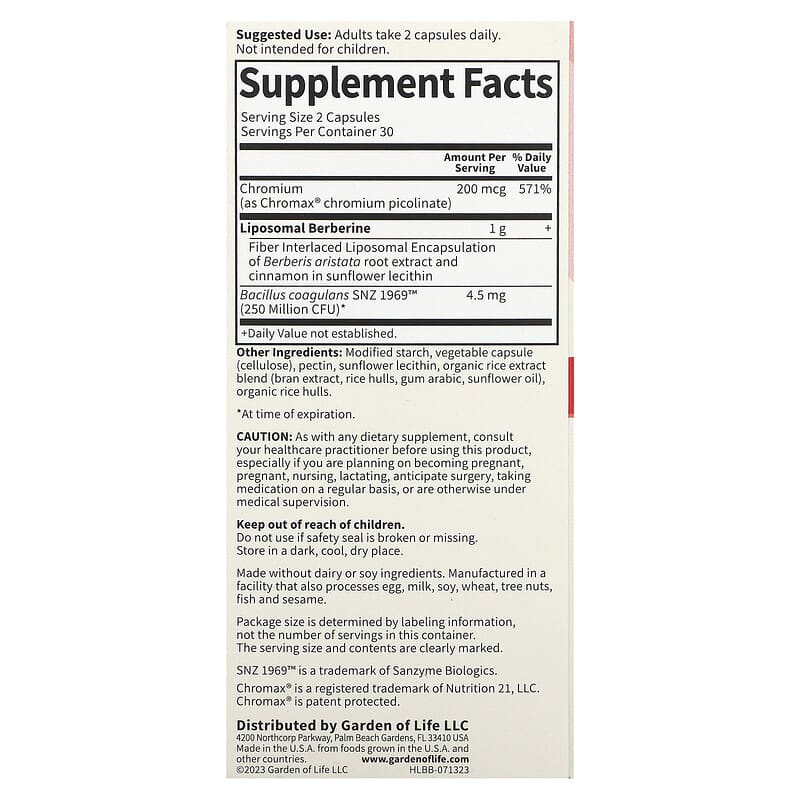 Garden of Life, Herbals, Liposomal Berberine, 60 Vegan Capsules