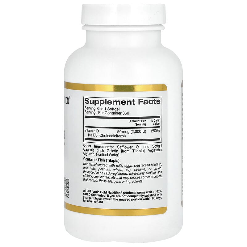 California Gold Nutrition, Vitamin D3, 50 mcg (2,000 IU), 360 Fish Gelatin Softgels