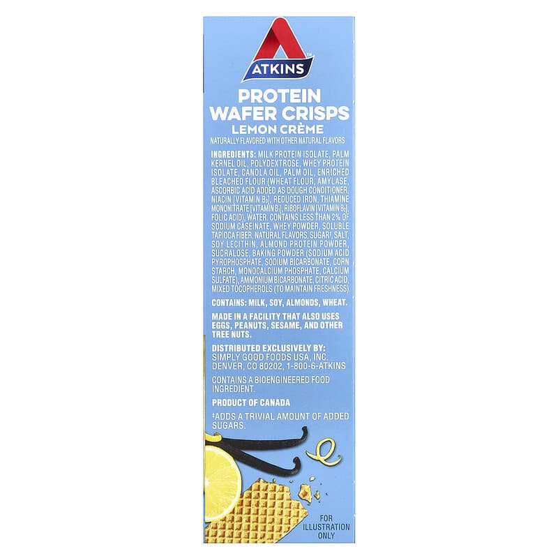 Atkins, Anytime Snacks, Protein Wafer Crisps, Lemon Creme, 5 Bars, 1.27 oz (36 g) Each