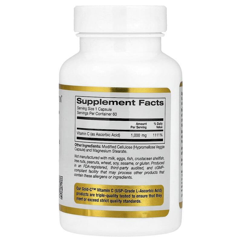 California Gold Nutrition, Gold C™, USP Grade Vitamin C, 1,000 mg, 60 Veggie Capsules