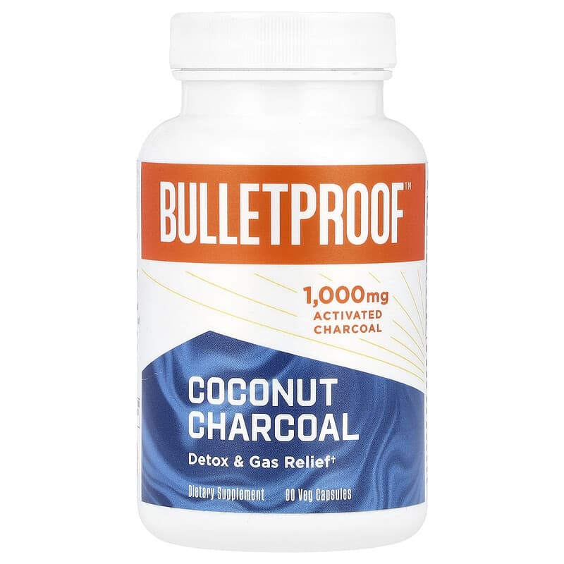 Bulletproof Activated Coconut Charcoal for Detox, Heartburn and Gas Relief,1000mg, 90 Capsules