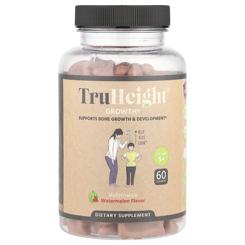 TruHeight, Growth Gummies, Multivitamin, For Ages 5-24, Watermelon, 60 Gummies