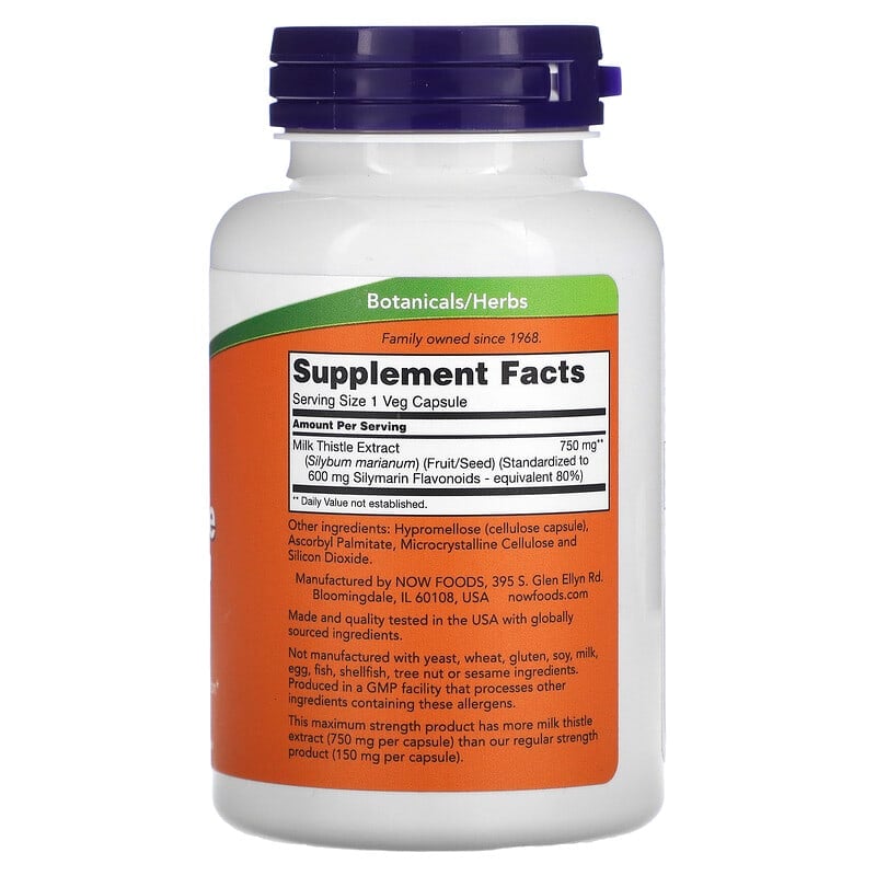 NOW Foods, Milk Thistle Extract, Maximum Strength, 750 mg, 90 Veg Capsules