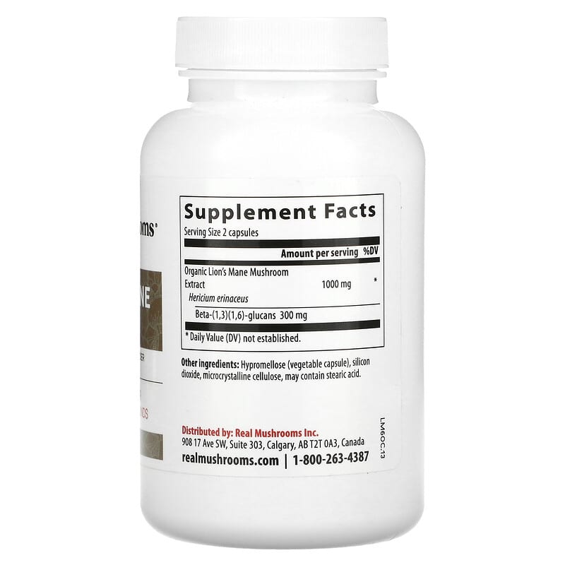 Real Mushrooms, Lion's Mane, Mushroom Extract Powder, 120 Capsules