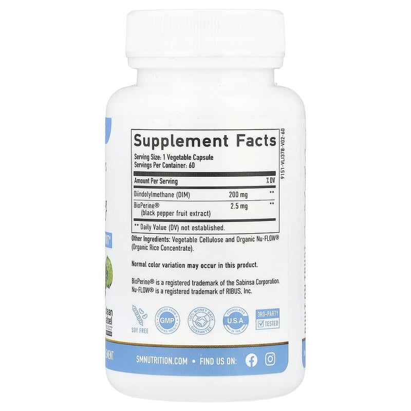 SMNutrition, DIM + BioPerine®, 60 Capsules