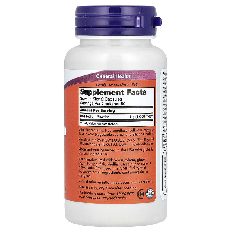 Now Foods, Bee Pollen Caps, 1,000 mg, 100 Capsules (500 mg per Capsule)