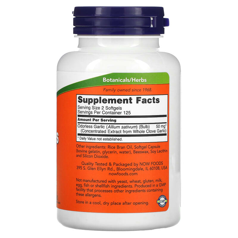 NOW Foods, Odorless Garlic, Concentrated Extract, 250 Softgels (25 mg per Softgel)