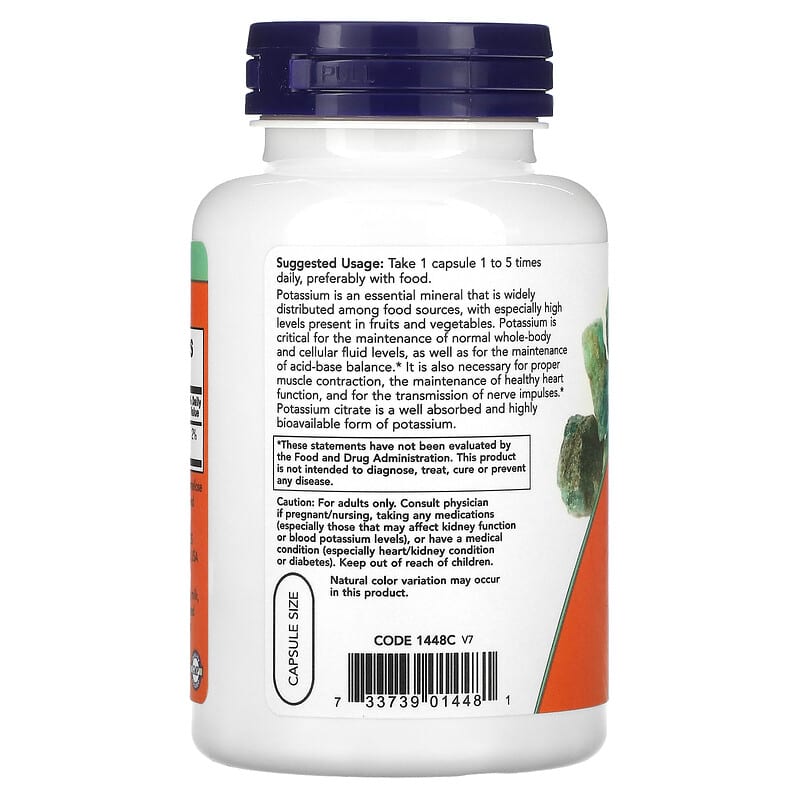 NOW Foods, Potassium Citrate, 99 mg, 180 Veg Capsules