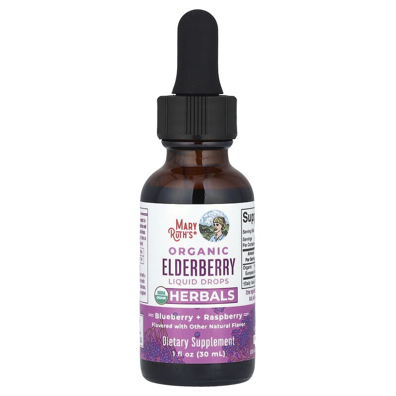 MaryRuth's, Organic Elderberry Liquid Drops, Alcohol Free, Blueberry + Raspberry, 1 fl oz (30 ml)