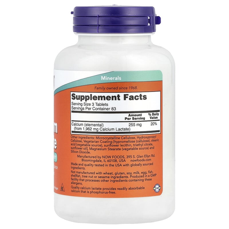 NOW Foods, Calcium Lactate, 255 mg , 250 Tablets (85 mg per Tablet)