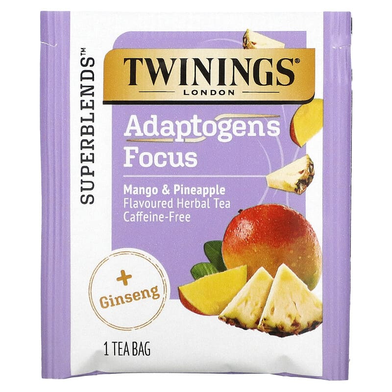 Twinings, Superblends™, Adaptogens Focus Herbal Tea, Mango & Pineapple, Caffeine Free, 18 Tea Bags, 0.95 oz (27 g)