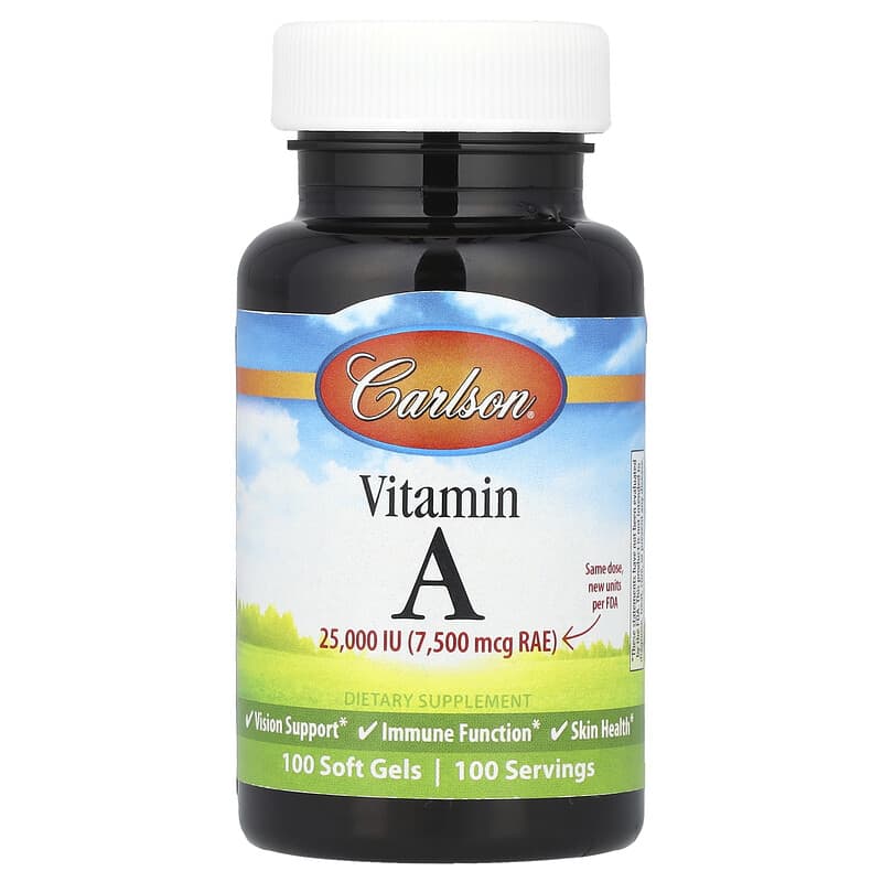 Carlson, Vitamin A, 7,500 mcg RAE (25,000 IU), 100 Soft Gels