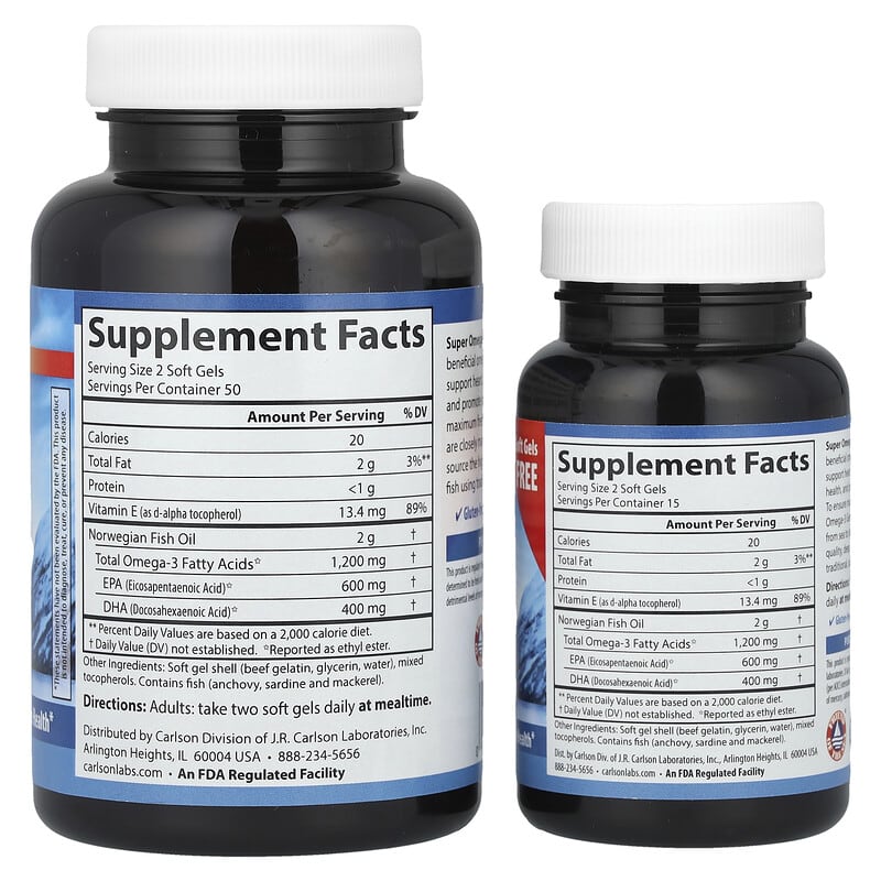 Carlson, Wild Caught Super Omega-3 Gems®, 1,200 mg, 100 + 30 Soft Gels (600 mg per Soft Gel)