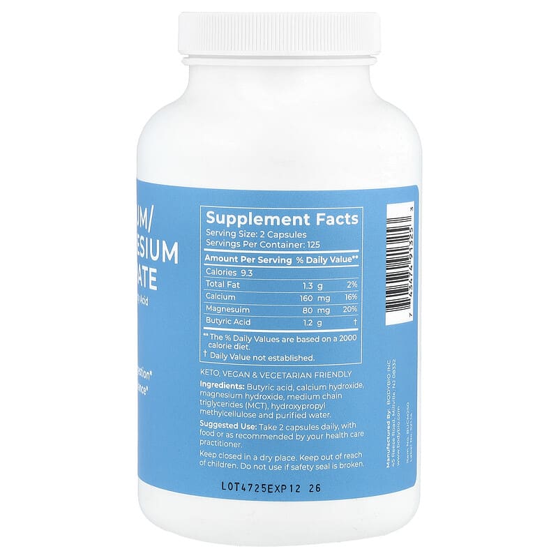 BodyBio, Calcium/Magnesium Butyrate, 250 Capsules