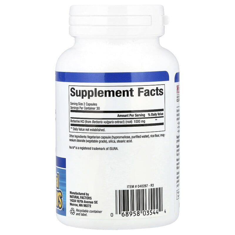 Natural Factors, WellBetX® Berberine, 60 Vegetarian Capsules (500 mg per Capsule)