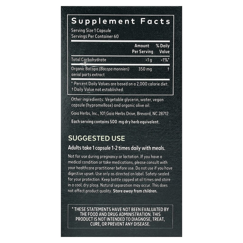 Gaia Herbs, Bacopa, 60 Vegan Liquid Phyto-Caps® (350 mg per Capsule)