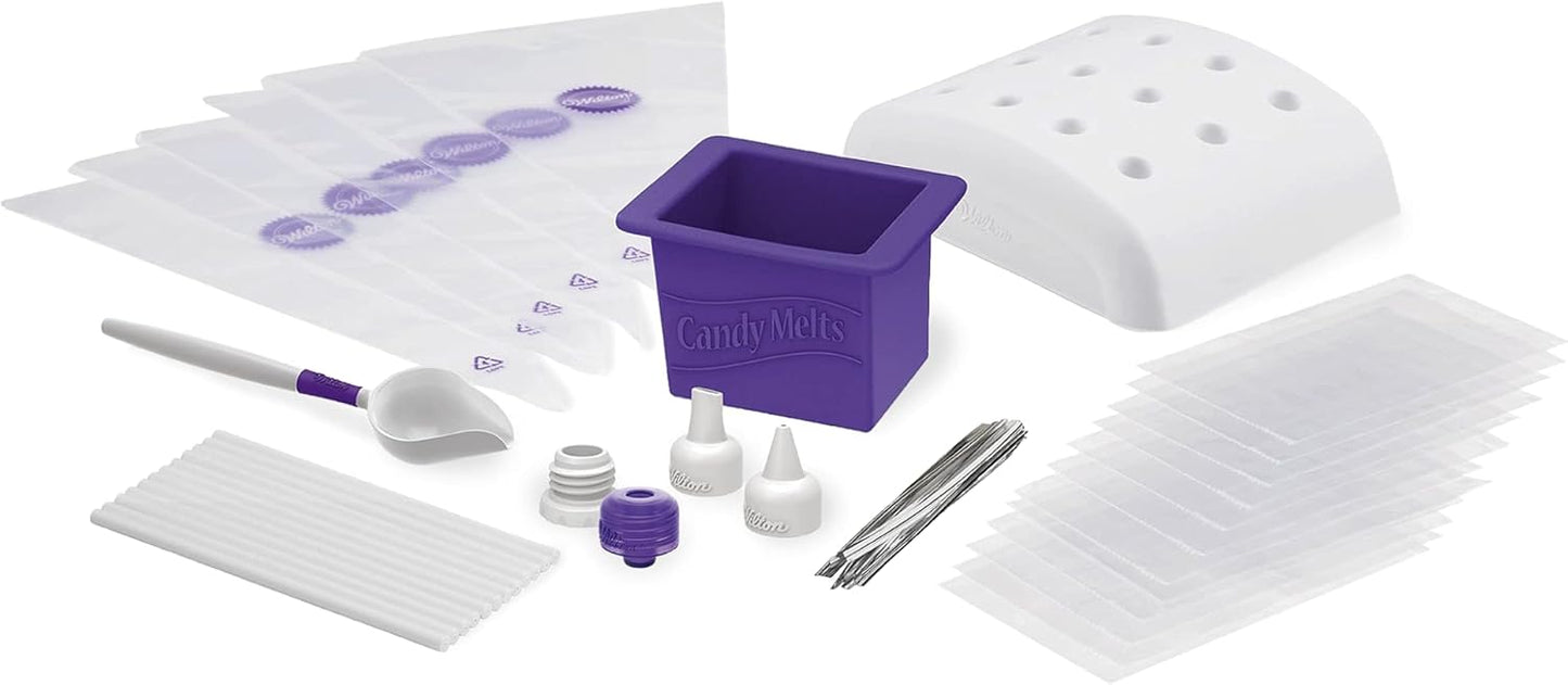 Wilton Candy Melts Dip N Decorate Candy Making Tools and Cake Pop Decorating Kit, 49 Piece, White, Purple