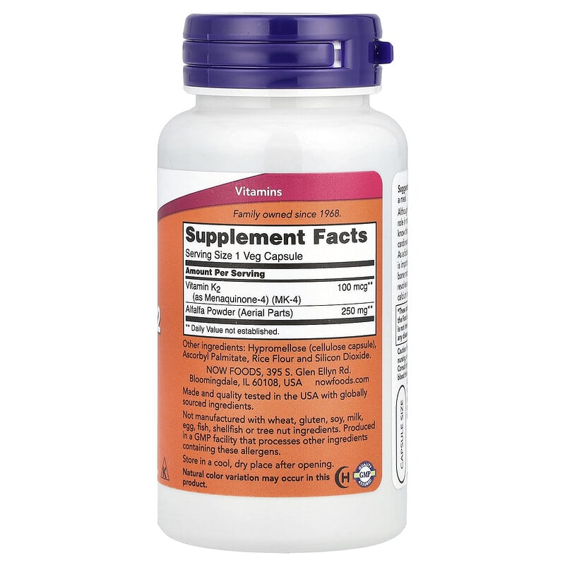 NOW Foods, Vitamin K-2, 100 mcg, 100 Veg Capsules