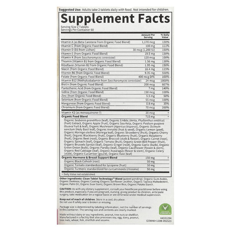 Garden of Life, Organics, Women's Multi 40+, 120 Vegan Tablets
