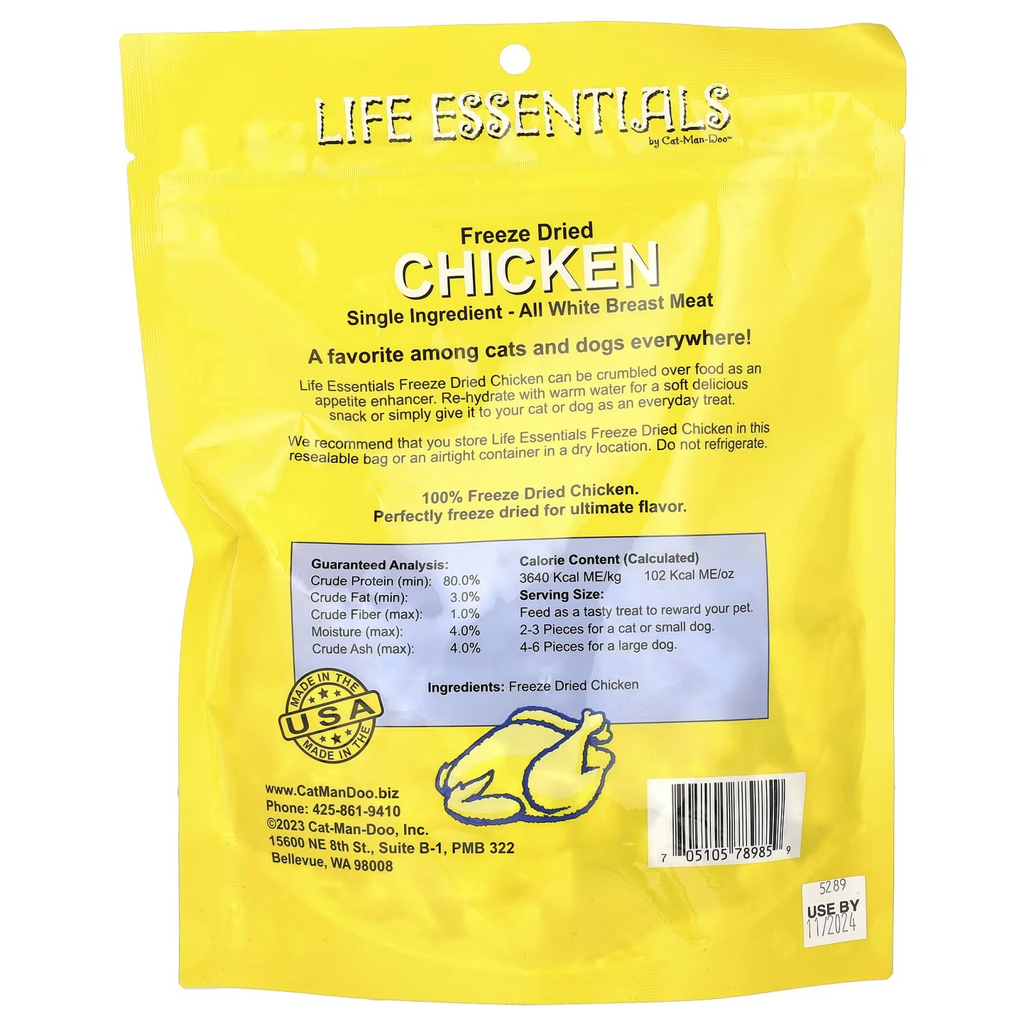 Cat-Man-Doo, Life Essentials, Freeze Dried Chicken, For Cats & Dogs, 5 oz (142 g)