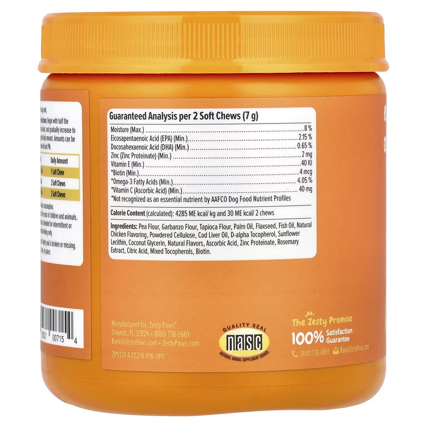 Zesty Paws, Skin & Coat Bites, For Dogs, All Ages, Chicken, 90 Soft Chews, 11.1 oz (315 g)