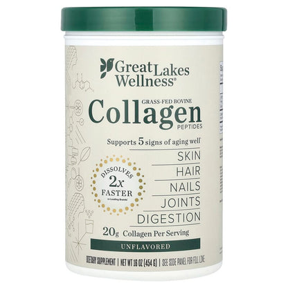 Great Lakes Wellness, Grass-Fed Bovine Collagen Peptides, Unflavored, 16 oz (454 g)