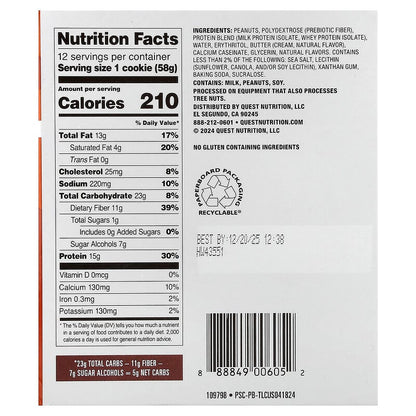 Quest Nutrition, Protein Cookie, Peanut Butter, 12 Cookies, 2.04 oz (58 g) Each