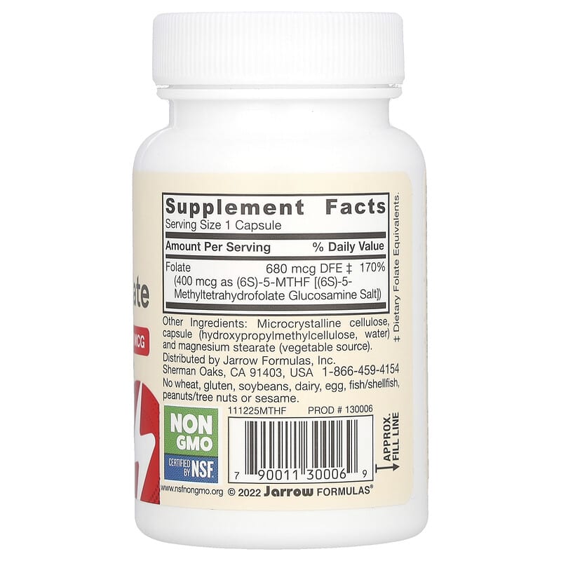 Jarrow Formulas, Vegan Methyl Folate, Extra Strength, 400 mcg, 60 Veggie Capsules