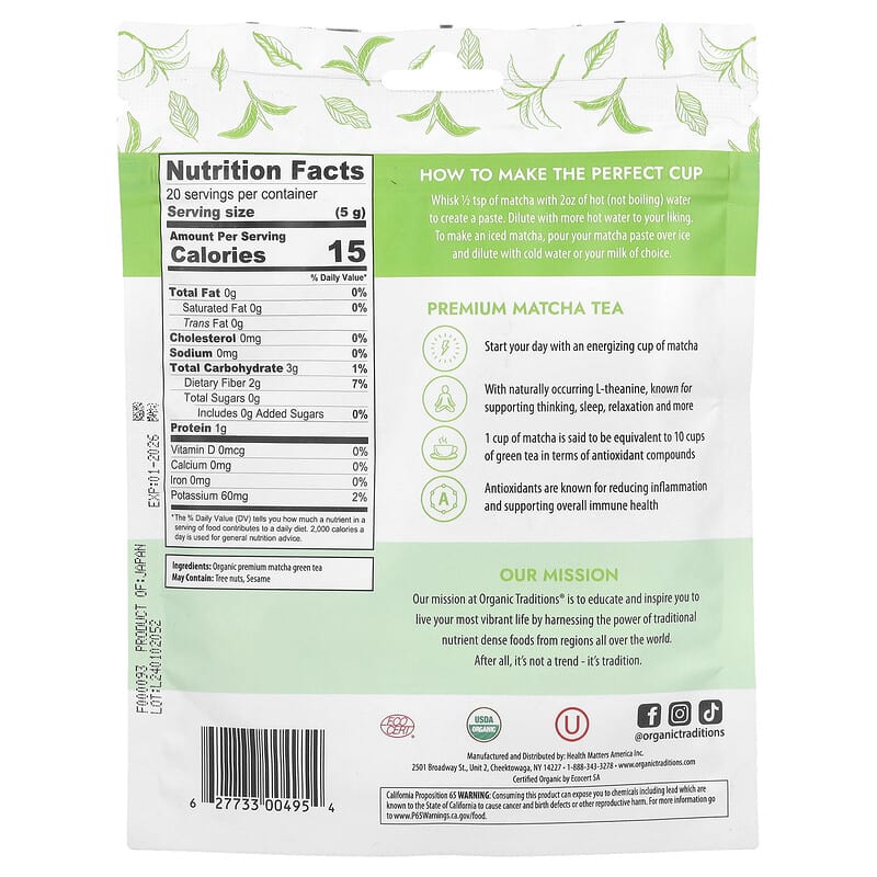 Organic Traditions, Premium Matcha Tea, 3.5 oz (100 g)