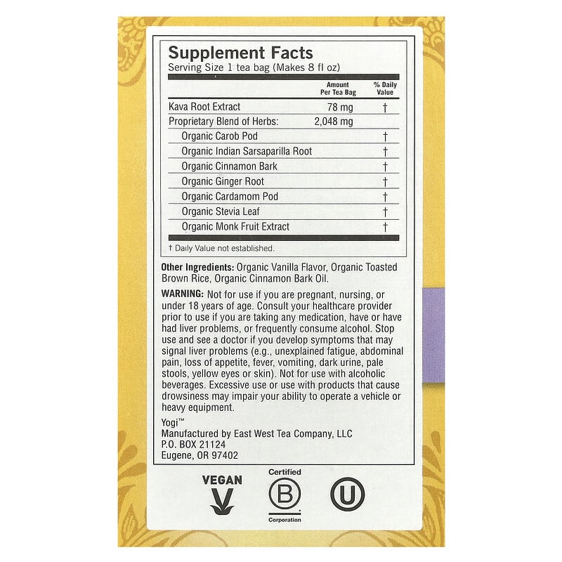 Yogi Tea, Kava Stress Relief®, Caffeine Free, 16 Tea Bags, 1.27 oz (36 g)