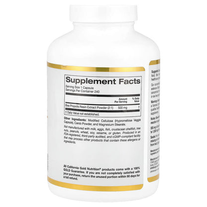 California Gold Nutrition, Bee Propolis 2X, Concentrated Extract, 500 mg, 240 Veggie Capsules