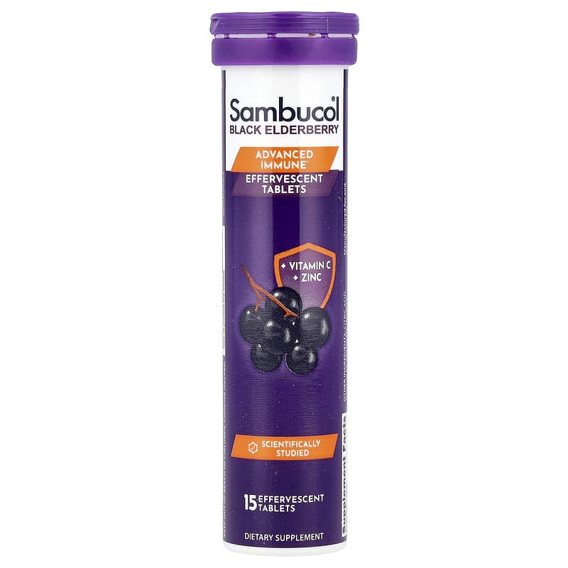 Sambucol, Black Elderberry, Effervescent Tablets + Vitamin C & Zinc, Age 4+, 15 Effervescent Tablets