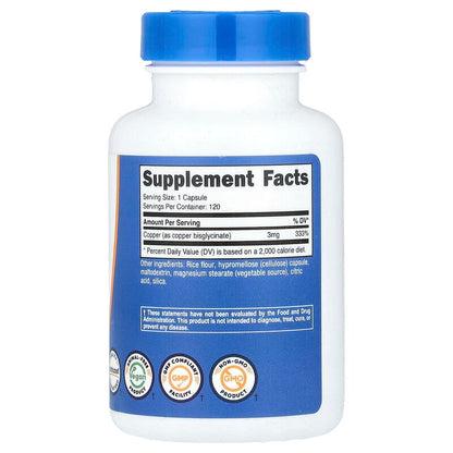 Nutricost, Copper Glycinate, 3 mg, 120 Capsules