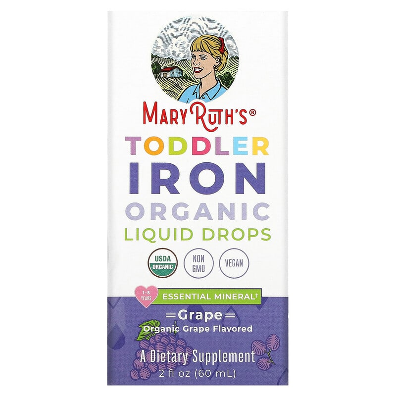 MaryRuth's, Toddler Iron Organic Liquid Drops, 1-3 Years, Grape, 3.5 mg, 2 fl oz (60 ml)