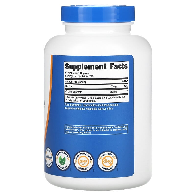 Nutricost, Choline Bitartrate, 650 mg , 240 Capsules
