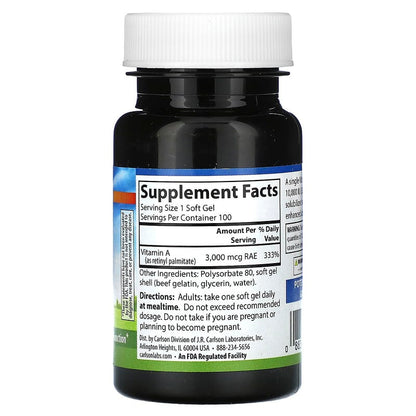 Carlson, Vitamin A, 3,000 mcg RAE (10,000 IU), 100 Soft Gels