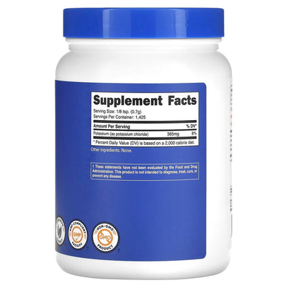 Nutricost, Potassium Chloride, Unflavored, 365 mg, 2.2 lbs (1 kg)