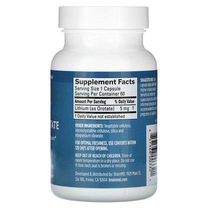 BrainMD, Lithium Orotate, 5 mg , 60 Vegan Capsules