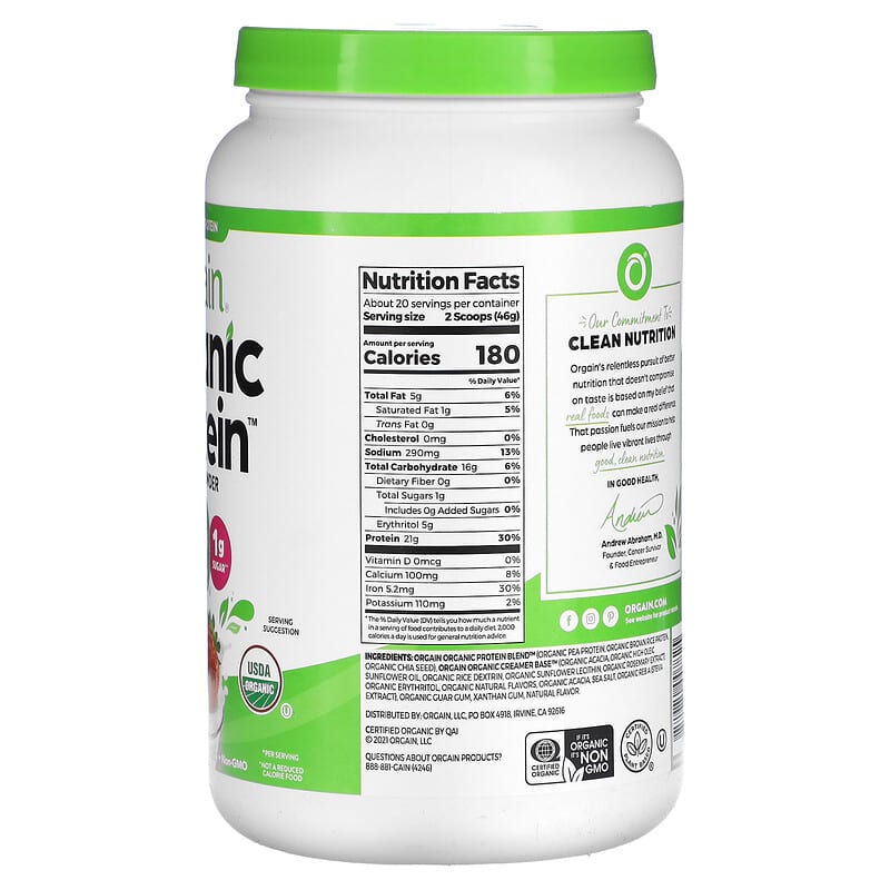 Orgain, Organic Protein Powder, Plant Based, Strawberries 'N Cream, 32.4 oz (920 g)