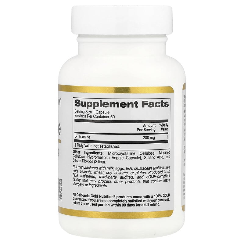 California Gold Nutrition, L-Theanine, Featuring AlphaWave®, 200 mg, 60 Veggie Capsules