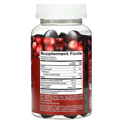 California Gold Nutrition, Cranberry & Probiotic Gummies with Cranberry Concentrate, Fructooligosaccharides and Bacillus coagulans, Natural Cranberry, 90 Vegetarian Gummies