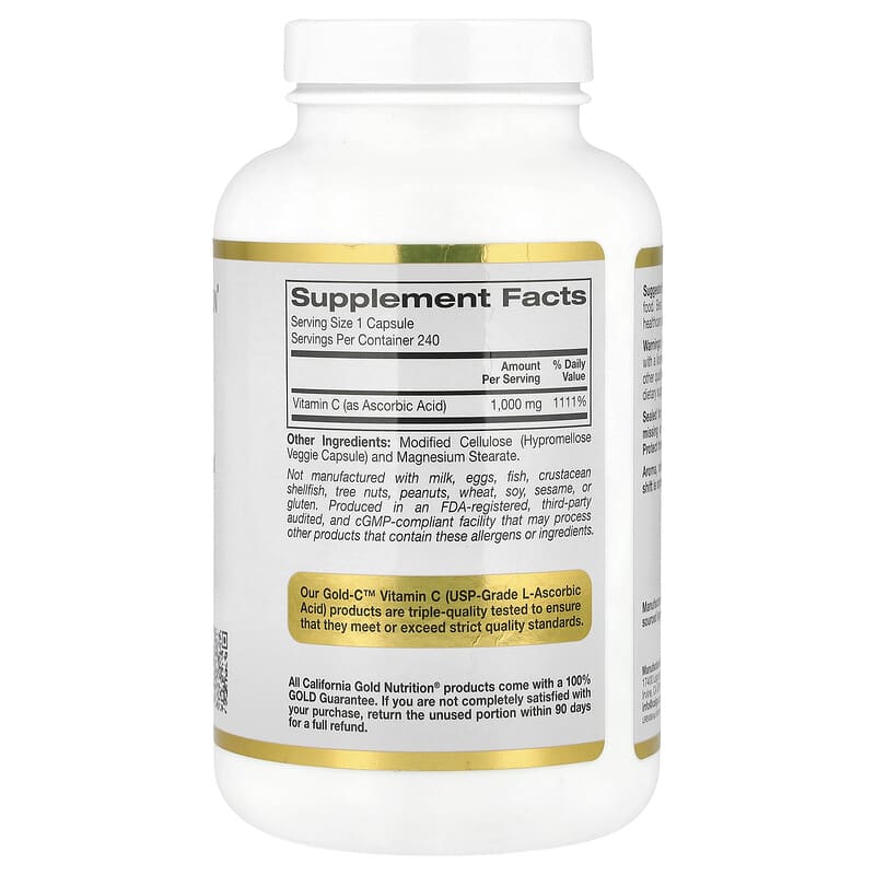 California Gold Nutrition, Gold C™, USP Grade Vitamin C, 1,000 mg, 240 Veggie Capsules