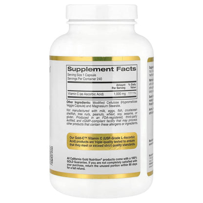 California Gold Nutrition, Gold C™, USP Grade Vitamin C, 1,000 mg, 240 Veggie Capsules