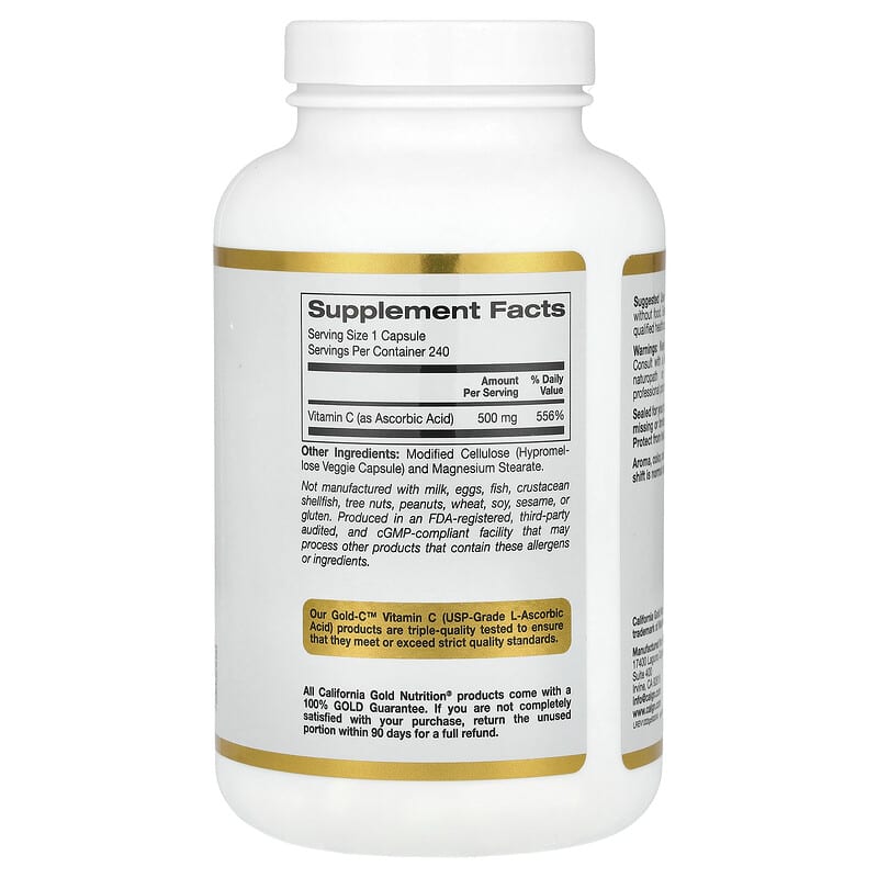 California Gold Nutrition, Gold C, USP Grade Vitamin C, 500 mg, 240 Veggie Capsules
